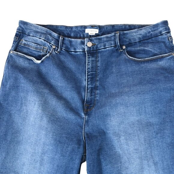 Good American Jeans 28-32 Medium Blue High Rise Frayed Hem Distressed Stretch De - Picture 3 of 10